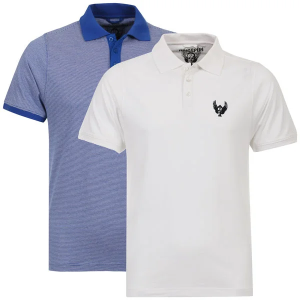 Ringspun Men's 2-Pack Jagger Short Sleeve Polo T-Shirt - Royal Blue Striped/White - S - Royal Blue Striped/White Bild 1