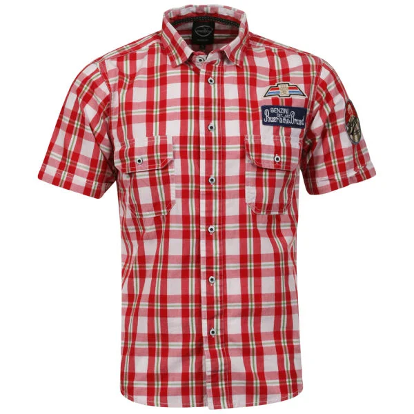 Benzini Men's Belmont Short Sleeved Check Shirt - Red - S - Rot Bild 1