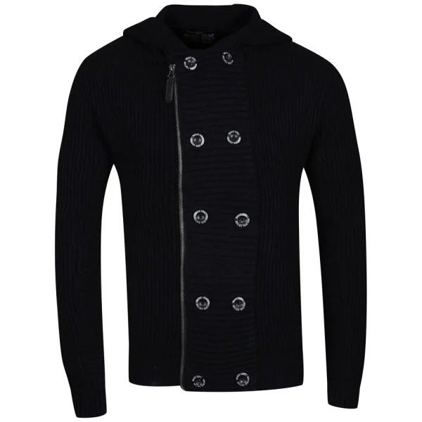 Brave Soul Men's Knitted Double Breasted Cardigan - Navy - S - Marineblau Bild 1