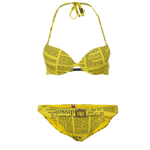 John Galliano Women's Newspaper Print Bikini - Yellow - 10 - Gelb Bild 1