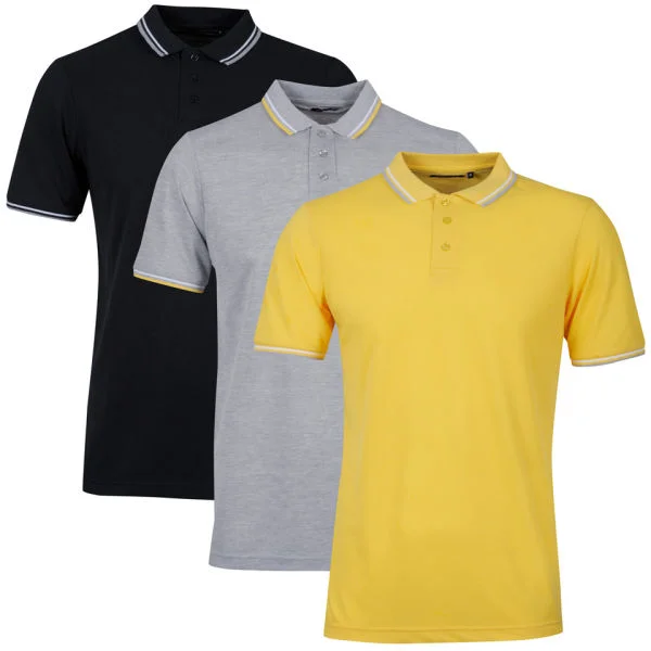 Brave Soul Men's 3-Pack Tip Polo - Yellow/Light Grey Marl/Black - S - Yellow/Light Grey Marl/Black Bild 1