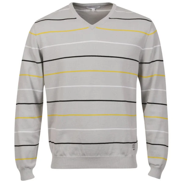 Calvin Klein Men's V-Neck Knitted Long Sleeved Striped Top - Silver - S - Silber Bild 1