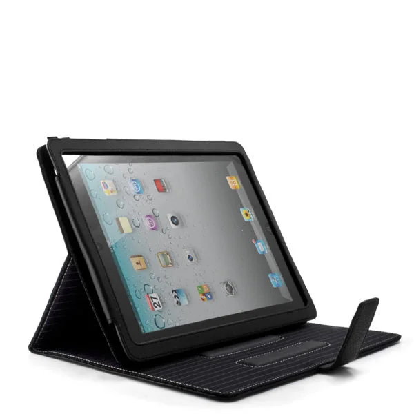 Maya Aluminium Lined Leather Case for The New iPad - Black with Pin Stripe Lining Bild 1