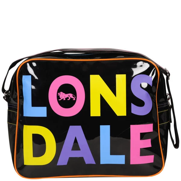 Lonsdale Multi Logo Patent Messenger Bag - Black Bild 1