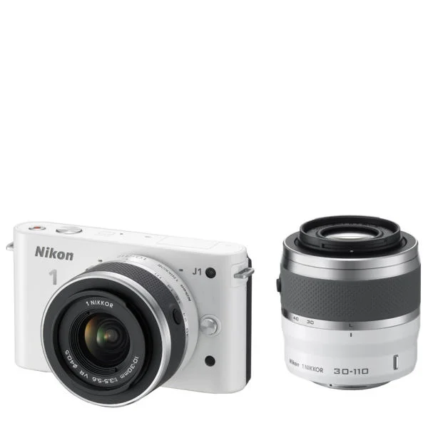 Nikon 1 J1 Compact System Camera with 10-30mm and 30-110mm Double Lens Kit - White (10.1MP) 3 Inch LCD Refurbished Bild 1