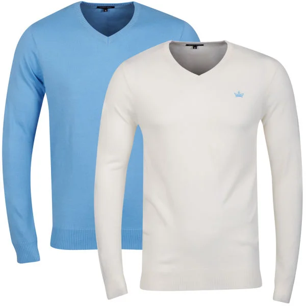 Brave Soul Men's 2 Pack V Neck Knit - Sky Marl & Cream - S - Sky Marl / Cream Bild 1