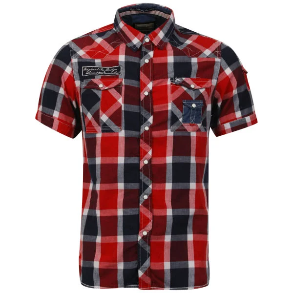 Brave Soul Men's Sanchez Check Shirt - Red/Navy/White - S - Red/Navy/White Bild 1