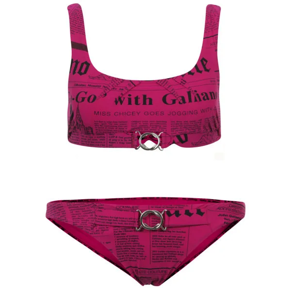 John Galliano Women's News Print Bikini - Fuchsia - 12 - Fuchsia Bild 1