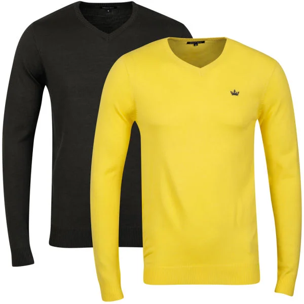 Brave Soul Men's 2 Pack V Neck Knit - Lemon & Charcoal Marl - S - Lemon / Charcoal Bild 1