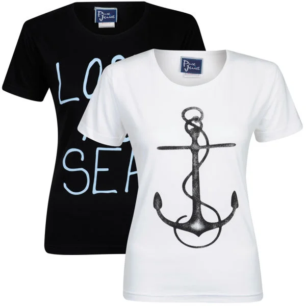 Pure Juice Women's 2 Pack Anchor & Lost at Sea Graphic T-Shirt - White/Black - S - White/Black Bild 1