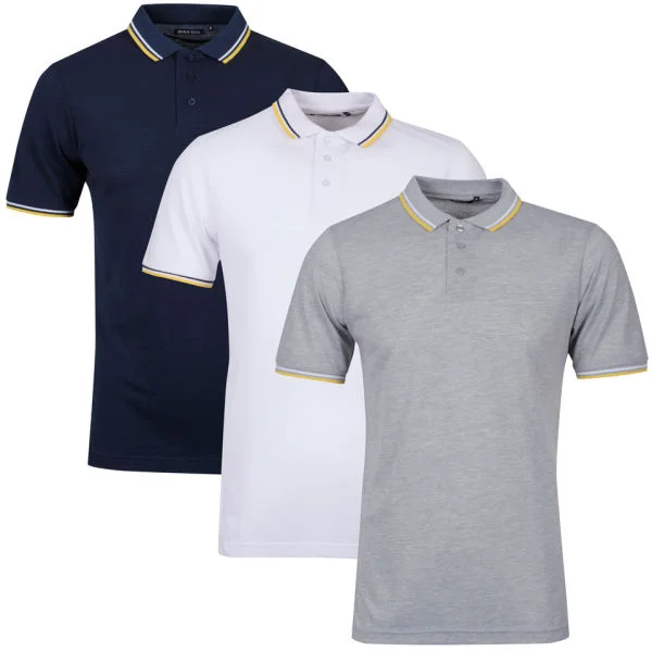 Brave Soul Men's 3-Pack Tip Polo Shirts - Light Grey Marl/White/Navy - S - Light Grey Marl/White/Navy Bild 1