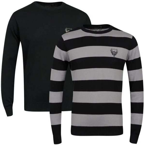 Ringspun Men's 2-Pack Hope Crew Neck Jumper - Solid Black/Black Stripe - S Bild 1
