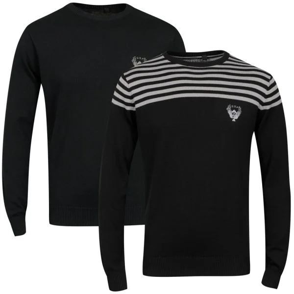 Ringspun Men's 2-Pack Scope Crew Neck Jumper - Solid Black/Grey Stripe - S - Solid Black/Grey Stripe Bild 1