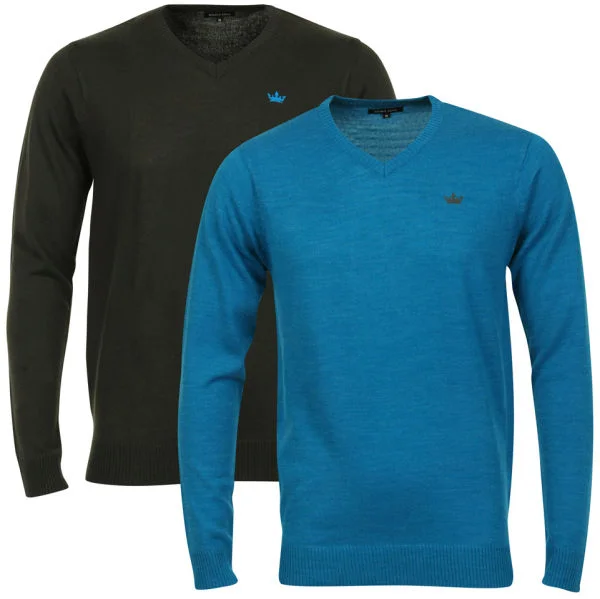 Brave Soul Men's 2 Pack V Neck Knit - Blue Marl & Charcoal - S - Blue Marl / Charcoal Bild 1
