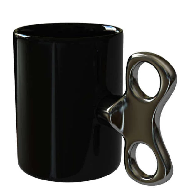 Black Ceramic Mug with Silver Key Style Handle Bild 1