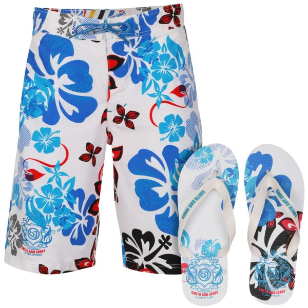 Smith & Jones Kye Men's Swim Shorts and Flip Flops - White - S - Weiß Bild 1