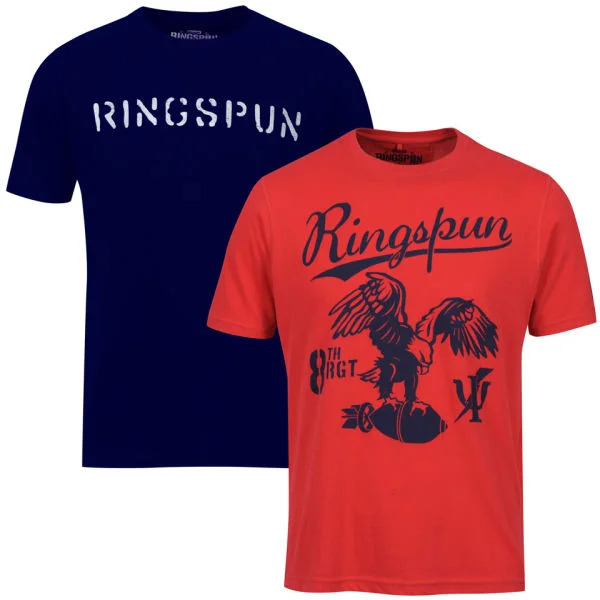 Ringspun Men's Graphic Printed T-Shirt Two pack Red/Navy Stalker - S - Rot Bild 1