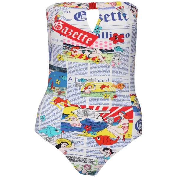 John Galliano Women's Strapless Newspaper Swimsuit - White - S - Weiß Bild 1