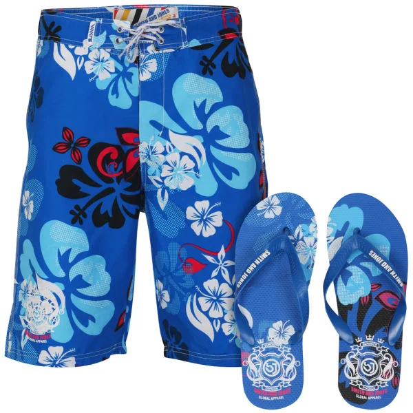 Smith & Jones Kye Men's Swim Shorts and Flip Flops - Blue - S - Blau Bild 1