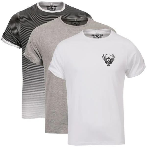 Ringspun Men's 3-Pack Leopard Short Sleeve Crew T-Shirt - Black/White Stripe/White/Grey Marl - S - Black Striped/White/Grey Marl Bild 1
