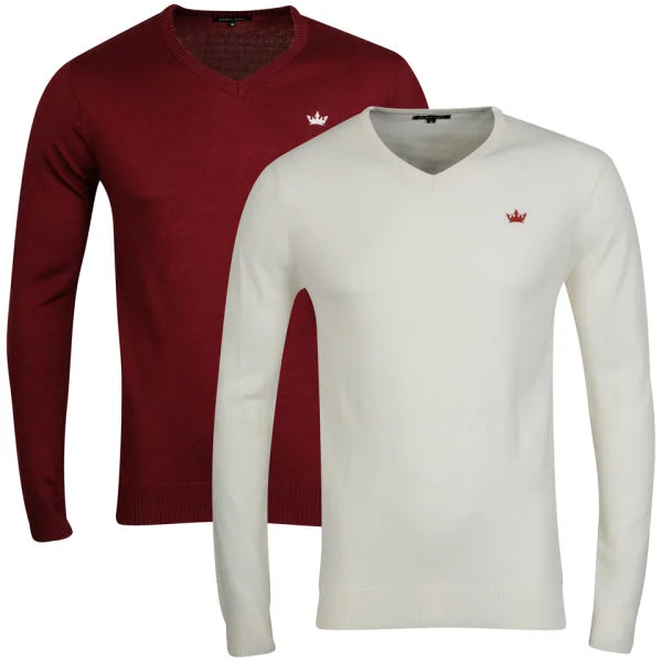Brave Soul Men's 2 Pack V Neck Knit - Oxblood & Off White - S - Oxblood / Off White Bild 1