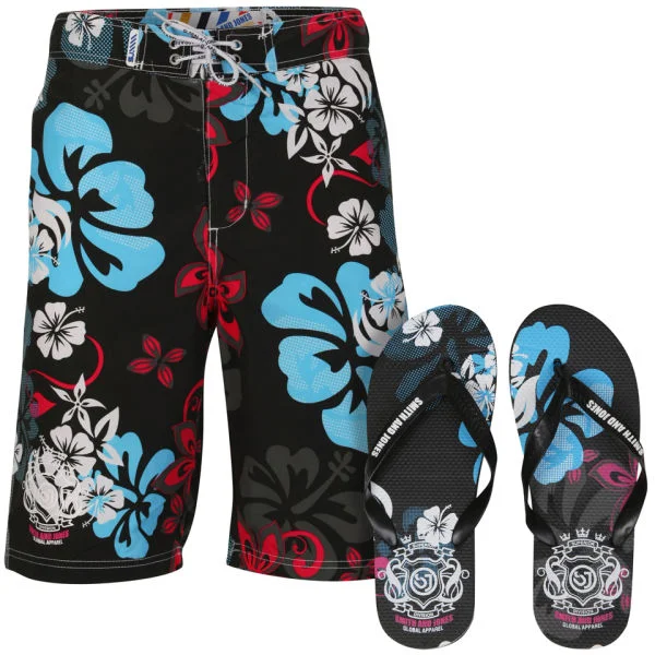 Smith & Jones Kye Men's Swim Shorts and Flip Flops - Black Night - S - Black Night Bild 1