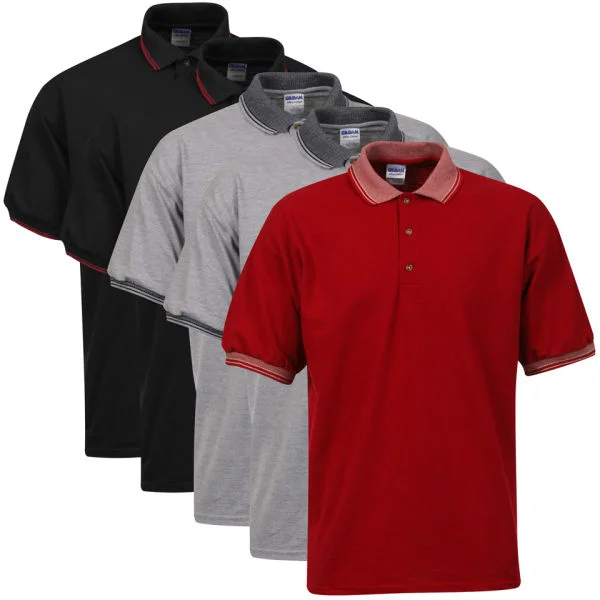Gildan Men's 5-Pack Polo Shirts - Grey/Red/Trim Black - M - Grey/Red/Trim Black Bild 1