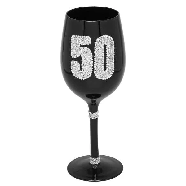 Black Diamante Wine Glass - 50th Birthday Bild 1