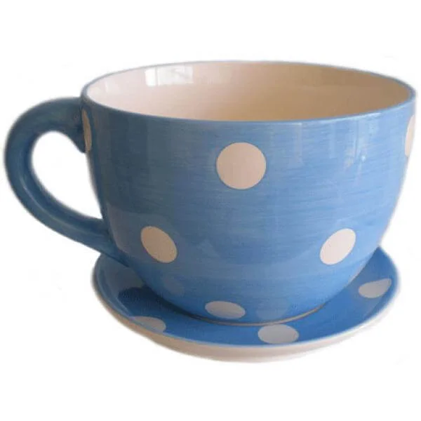 Giant Blue and White spot Tea Cup and Saucer Planter - Great Gift Bild 1