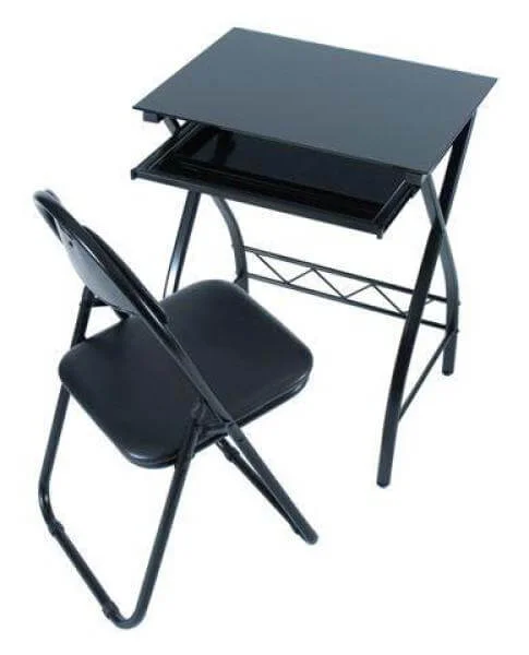 LEVV black glass computer desk and chair set Bild 1
