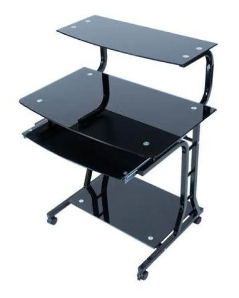 LEVV Black Glass Computer Trolley Desk Bild 1
