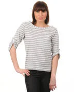 Ichi Stripes Loose Fit T- Shirt - Grey - XS - Grau Bild 1