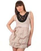 Flame and Rage Woman's Lace Panel and Ruched Hem Dress - Beige - S - Braun Bild 1