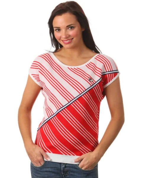 FILA Vintage Women's Silvia Oversized Crew Neck Top -White/Chinese Red - XS - Rot Bild 1