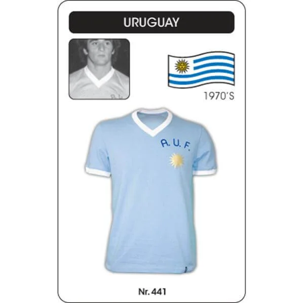 Uruguay 1970's Short Sleeve Retro Football Shirt - S - Sky Blue Bild 1