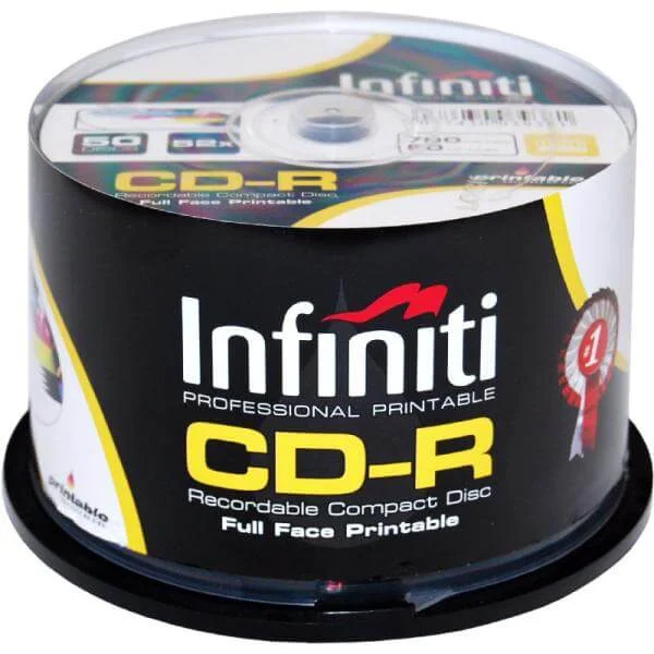 Infiniti CD-R 700MB/80 Min 52x Speed (50 Pack) Printable Full-Face - (RSCD80CB50P) Bild 1