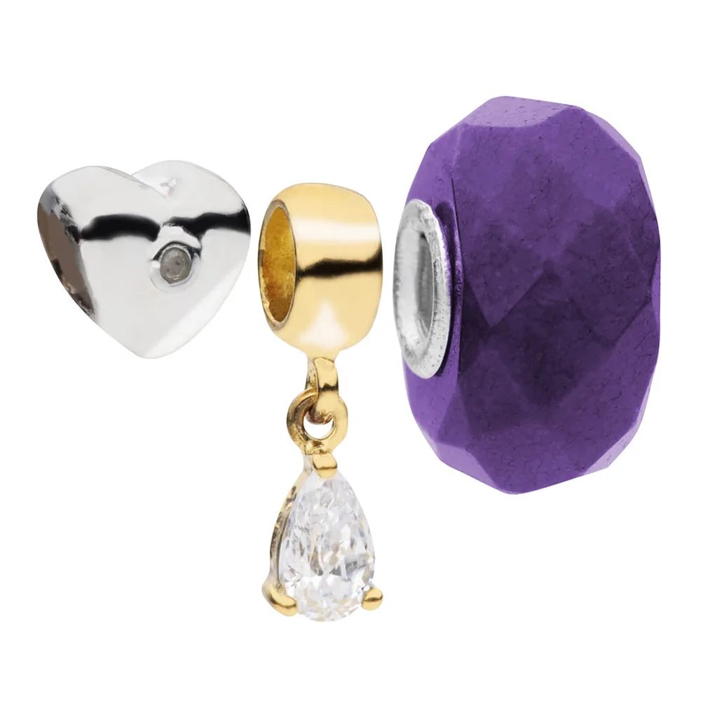 Amadora Silver Heart And Crystal Beads Pack of 3 Charms Set - Silber Bild 1