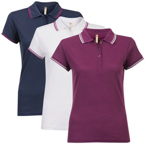 Brave Soul Women's 3-Pack Polo Shirts - Berry/Pacific Blue/White - S - Bunt Bild 1