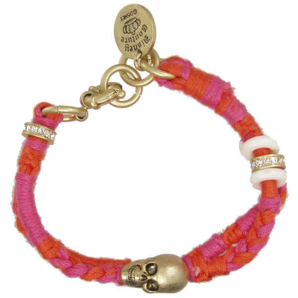 Disney Couture Pirates Double Cord Gold Plated Skull Charm Bracelet - Gold/Pink Bild 1