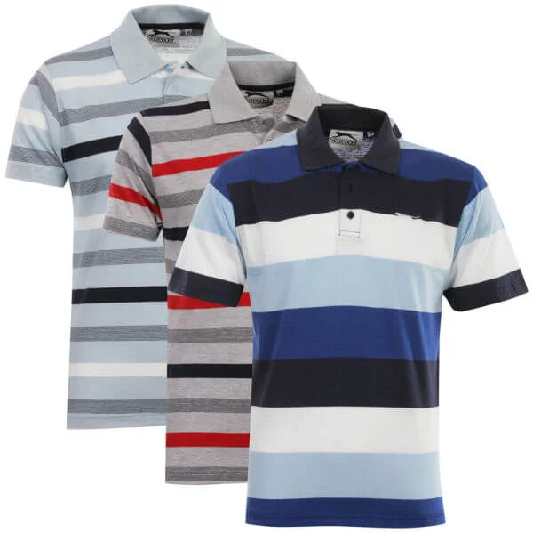 Herren 3er Pack Slazenger Gestreiftes Polo Shirt - Blau/Rot/Blau - S - Multi Colour Bild 1
