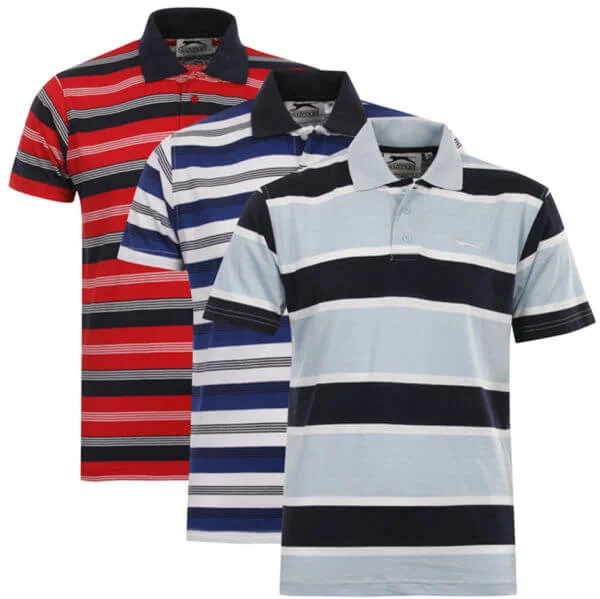 Herren 3er Pack Slazenger gestreiftes Polo Shirt - hell blau/blau/rot - S - Multi Colour Bild 1