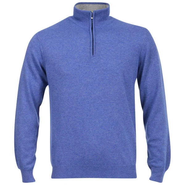 Romeo Gigli Men's Italian Half Zip Cashmere Jumper - Blue - M - Blau Bild 1