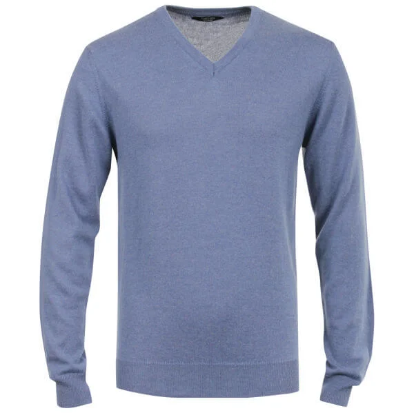Romeo Gigli Men's Italian V-Neck Cashmere Jumper - Navy - M - Marineblau Bild 1