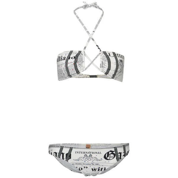 John Galliano Women's Criss Cross Halter Newspaper Bikini- White - 12 - Weiß Bild 1