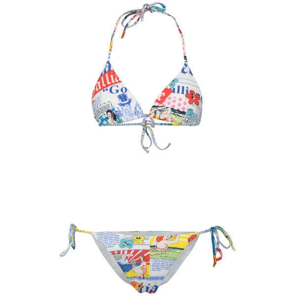 John Galliano Women's Newspaper Print Bikini - White - 12 - Weiß Bild 1