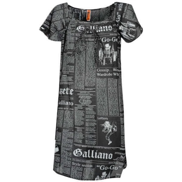 John Galliano Women's Retro News Print Beach Dress - Black - 10 - Schwarz Bild 1