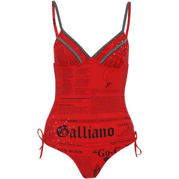 John Galliano Women's Newspaper Print Swimsuit - Red - 10 - Rot Bild 1