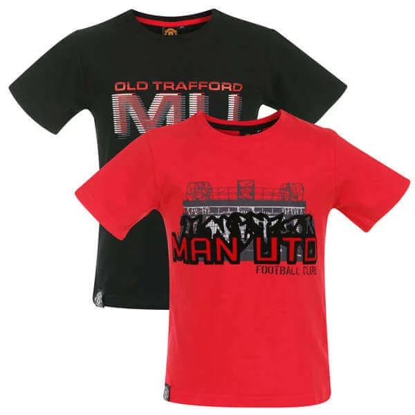 Boys' Manchester United 2 Pack T-Shirts - Red/Black - 6/7 - Rot/Schwarz Bild 1