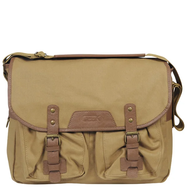 French Connection Men's Waxed Canvas/Leather Messenger Bag - Tan Bild 1