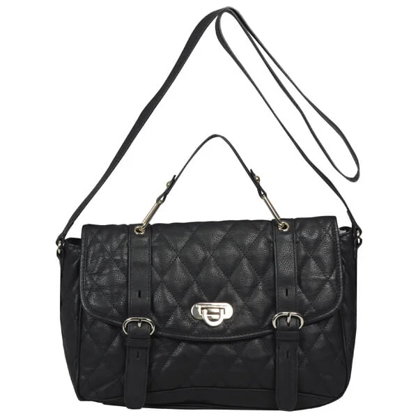 French Connection Women's Winter Quilt Large Leather Shoulder Bag - Black Bild 1